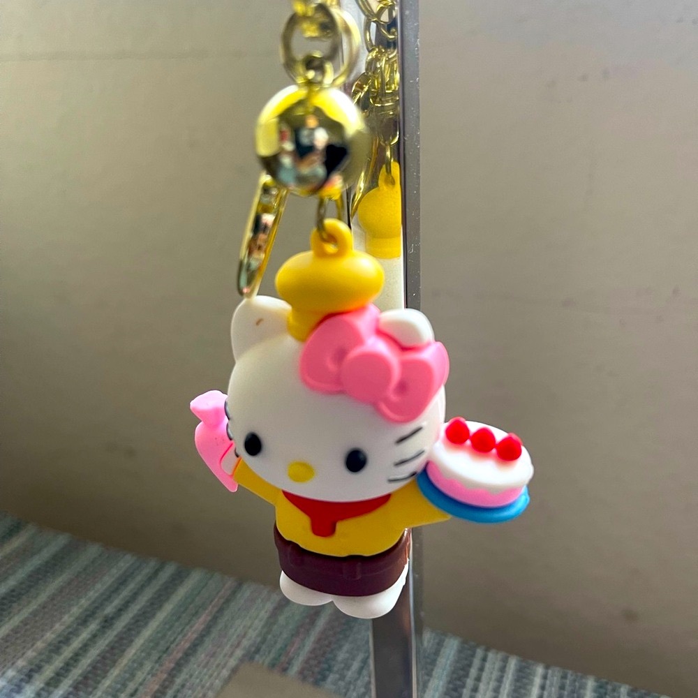 New Hello Kitty Keychain with Cake - Pink, White, and Yellow